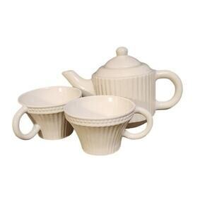Harbor East “Tea for Two” White Teapot Cups Tea Set